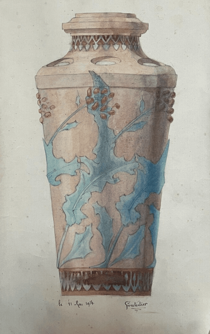 Antique Architecture Original Drawing Architecture, Vase signed
