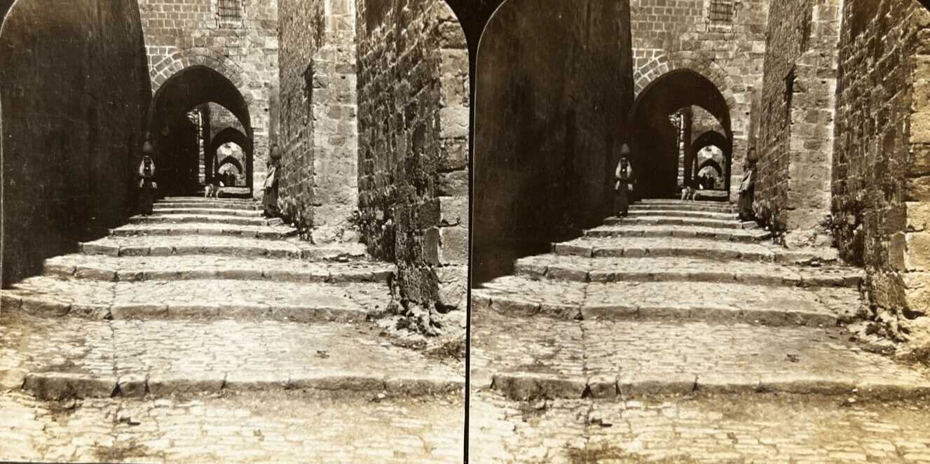 Stereoview Albumen vintage Street, Herod Palace, Jerusalem
