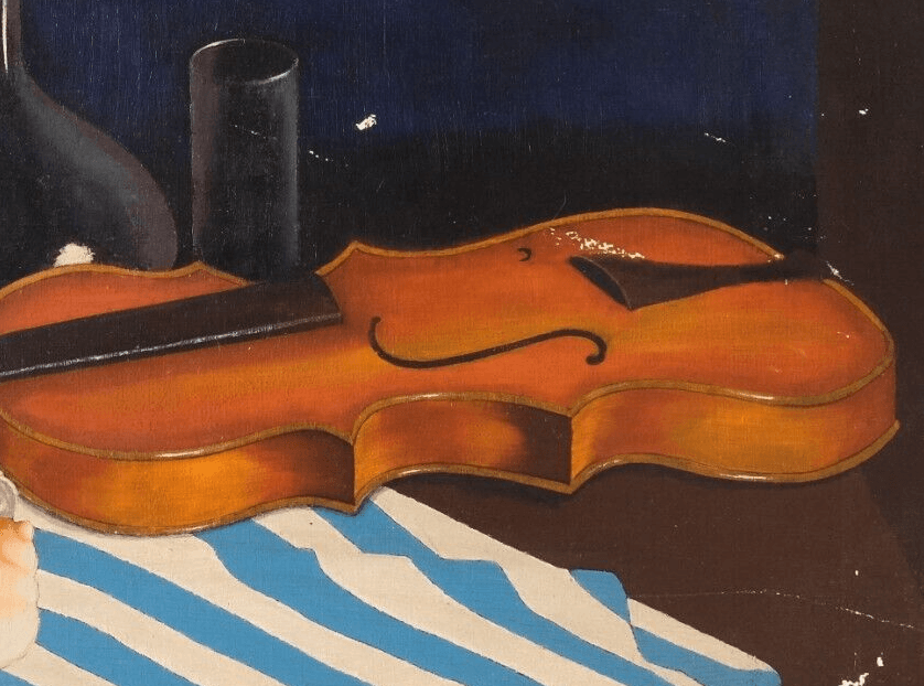 Antique Oil Old Original Painting Still life with Violin, Still Life