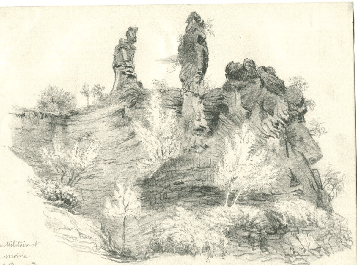 Antique Original Drawing Sketch, Rocks near the Pont de Salineres near Anderze?