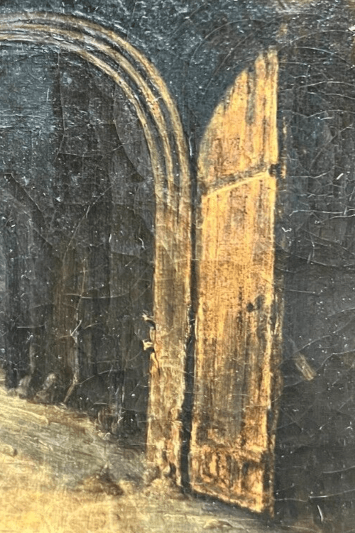 Antique Original Painting Seaview, Man, Port, Cityview, Moon, Night image 4