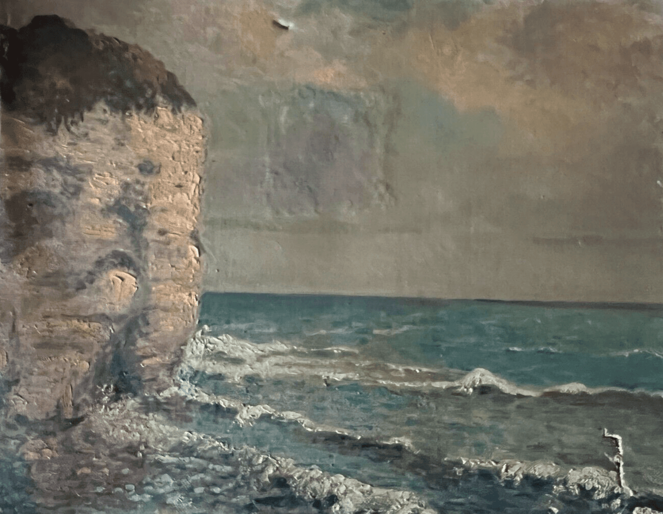 Antique Original Painting French School XX Century Seaview Landscape