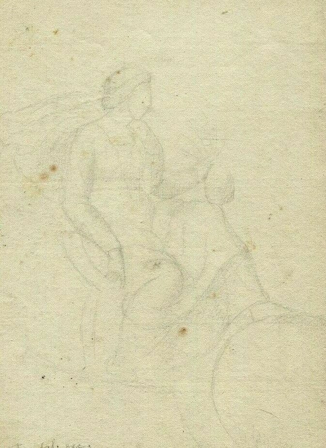 Antique Pencil Drawing 19th century Religion, Mythological Women