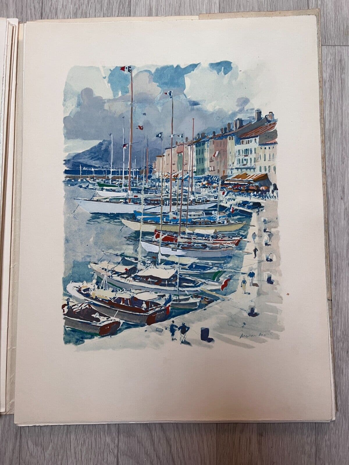 Lithograph by MARIN-MARIE Pont de Saint-Tropez Yachting 1957 image 3
