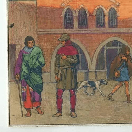 Vintage Drawing Gouache Illustration House 12th century Artwork image 2