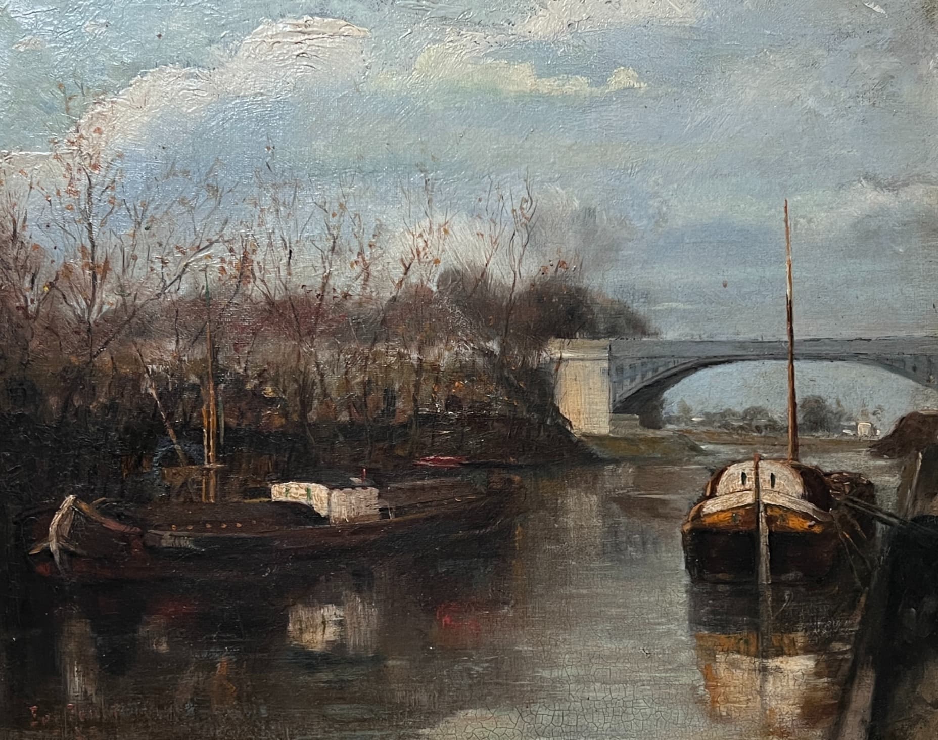 Painting Moored Boats by Eugène PENOT (1854-?)