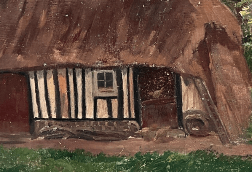 Antique Original Painting Landscape, House, Farm, Trees, Forest, Sennelier image 3