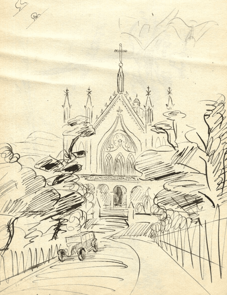 Vintage Ink Original Drawing Landscape, Limier, Cassis, Houses c. 1929