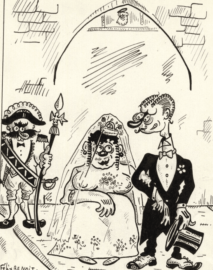 Vintage Ink Original Signed Drawing Caricature Wedding Couple Artwork