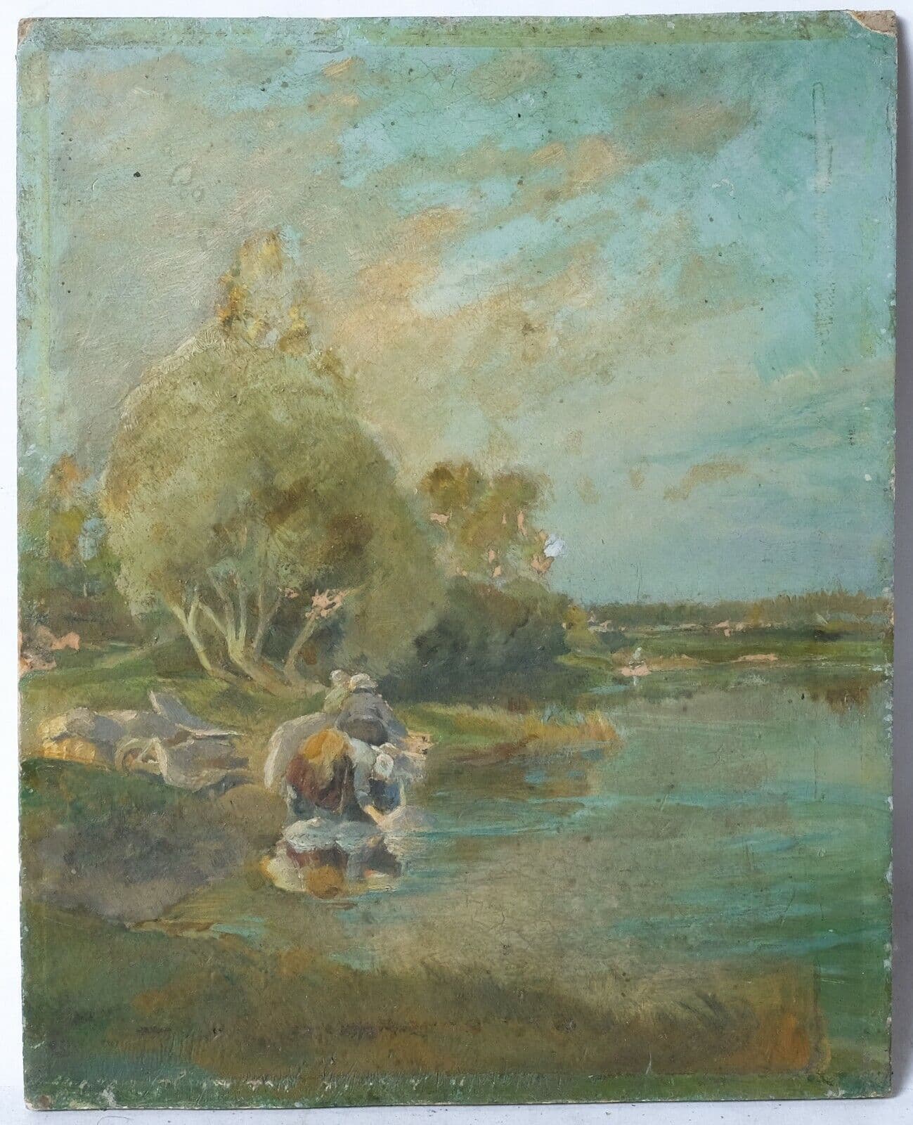Painting Landscape Breton Woman Linen in the River