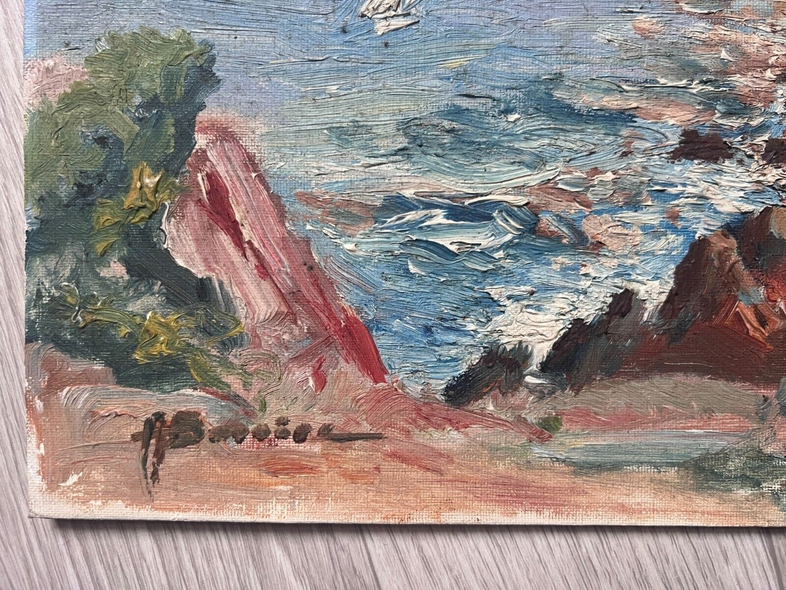 Antique Original Painting Seaside Landscape, Rocks signed image 5