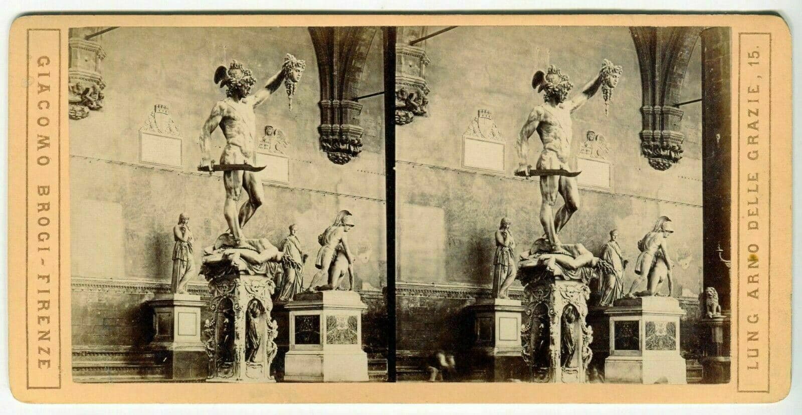 Vintage Stereoview Giacomo BROGI - Florence Il Perseo Del Cellini c. 1870