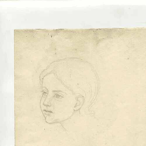 Antique Pencil Original Drawing 19th century Young Girl Portrait image 2