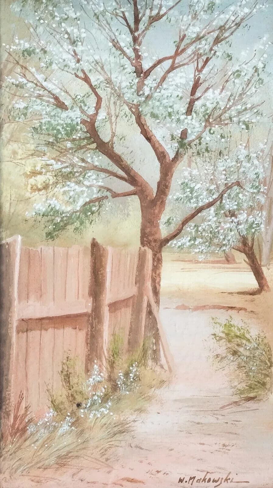 Antique Russian Painting Oil Original signed Landscape Path and Trees image 5