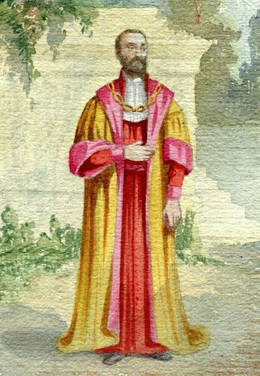 Vintage Drawing Original Italian Religious Man Portrait Artwork