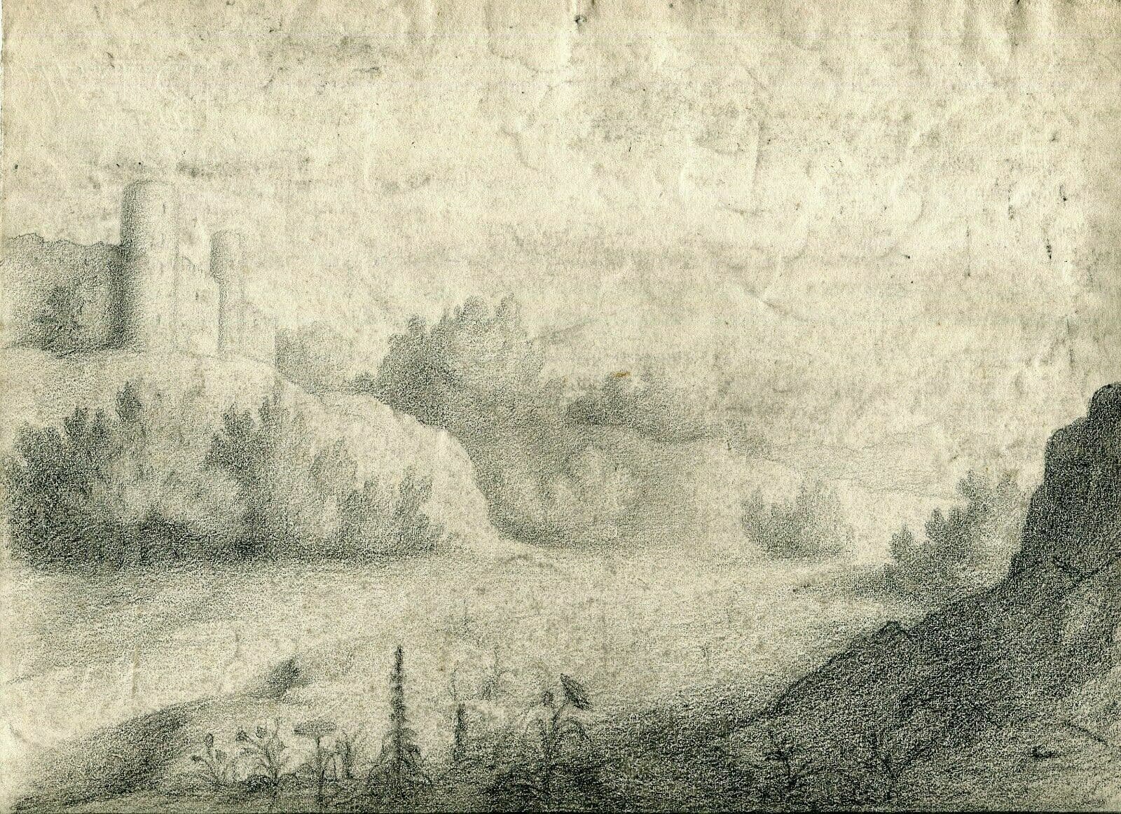 Drawing 19th century Landscape, Castle image 1