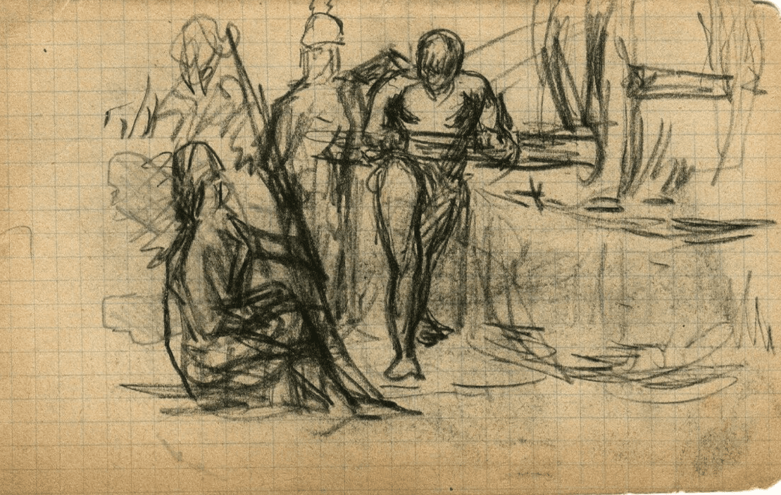 Vintage Original Pencil Drawing Sketches Figures, Race, Military Artwork