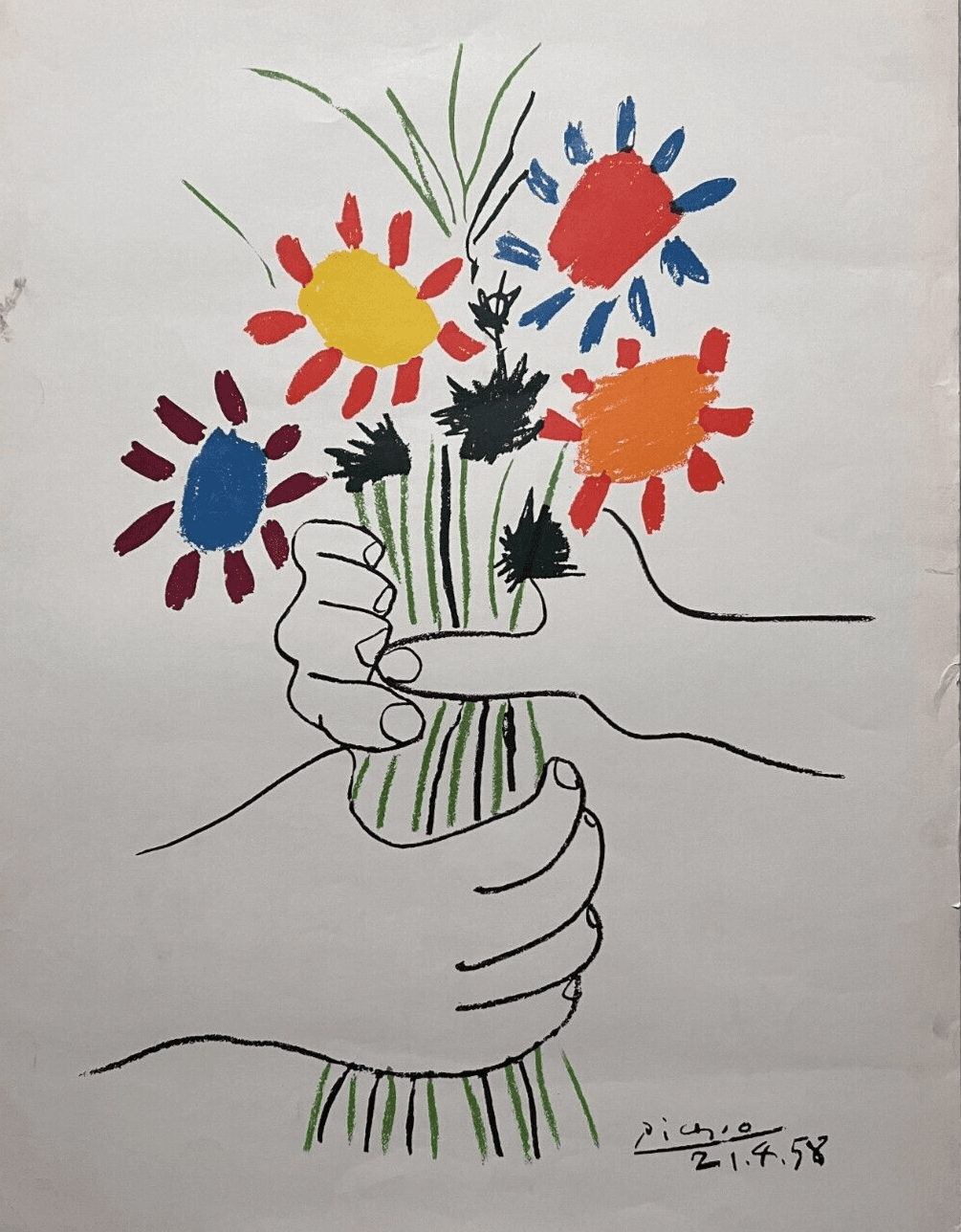 Vintage Poster Pablo Picasso Fleurs et mains