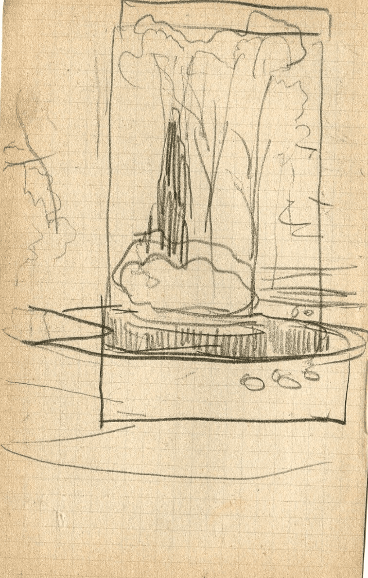 Antique Original Pencil Drawing Sketch of a Garden