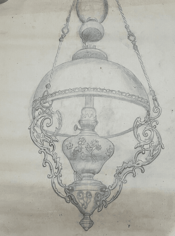 Antique Architecture Drawing Original Light, Lamp, Decoration Architectural