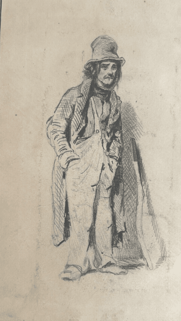 Antique Drawing Original Man Portrait 19th century Pencil