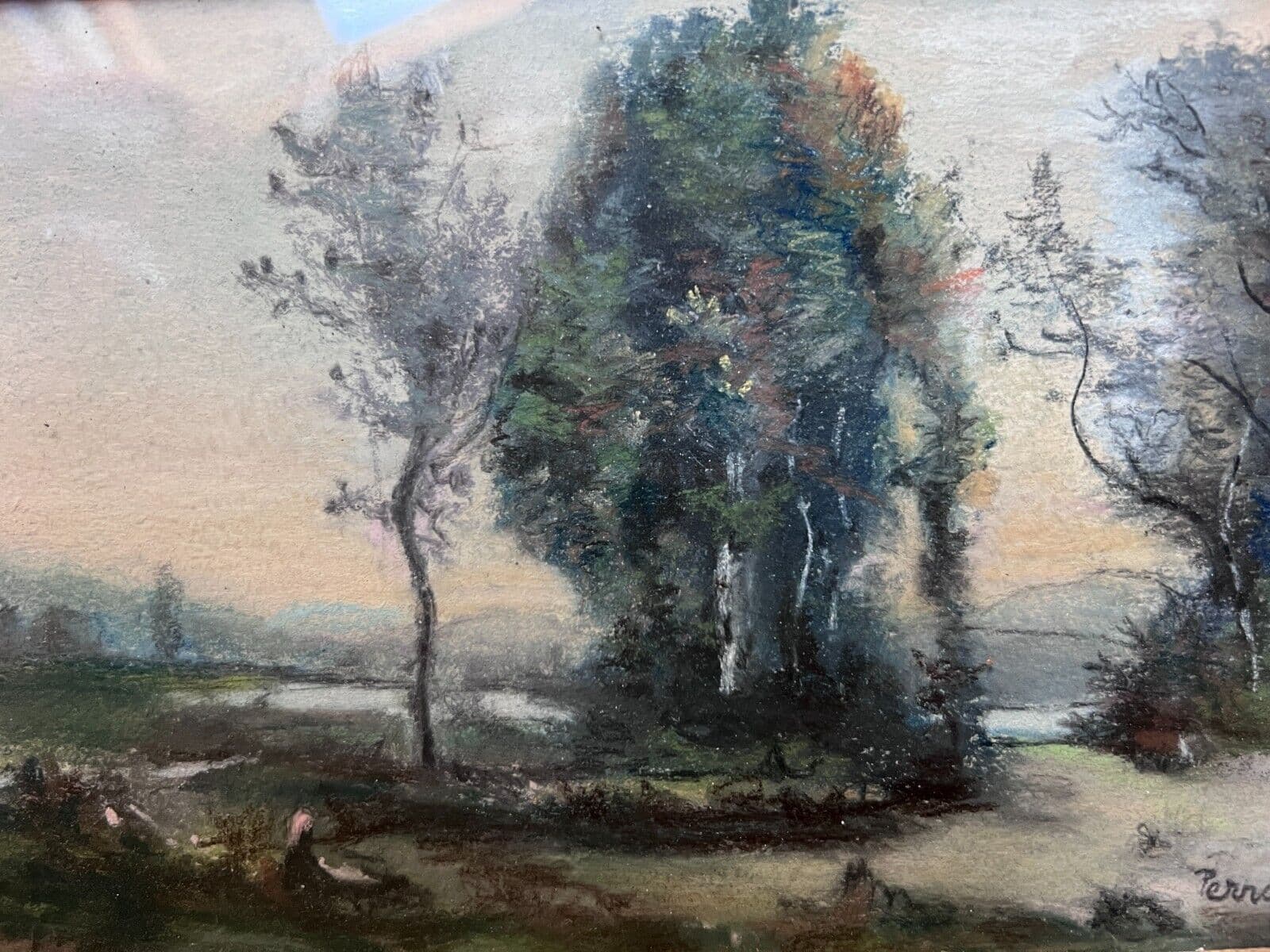 Antique Oil Original Painting signed Forest, Landscape, Trees