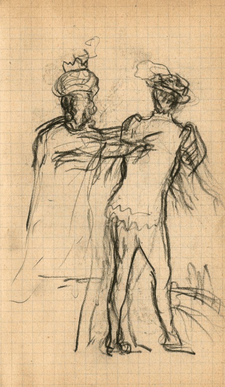Antique Pencil Original Drawing signed Sketch Couple, Man, Women