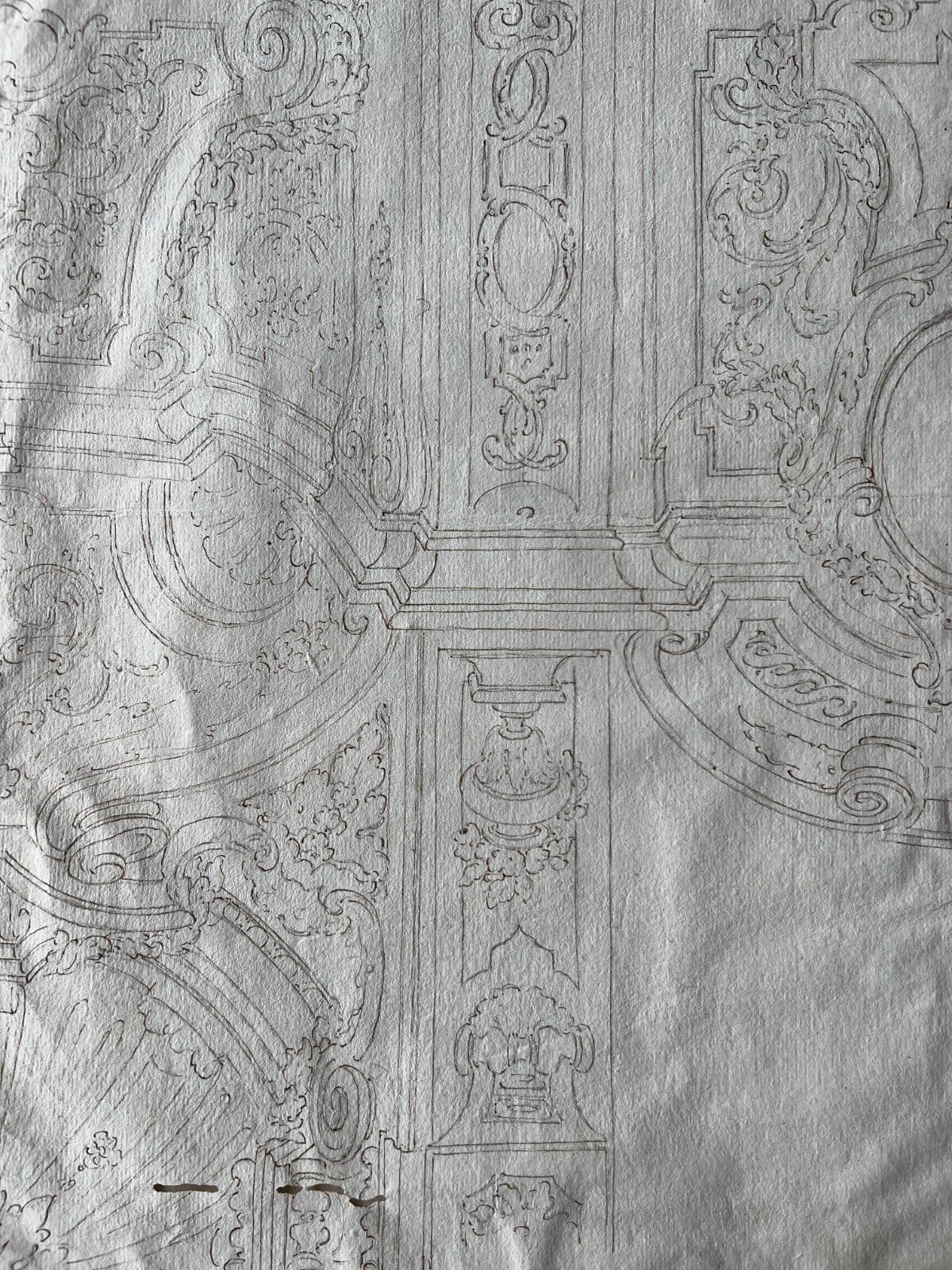 Antique Old Drawing 18th century Original Architecture Decoration Ornamentation