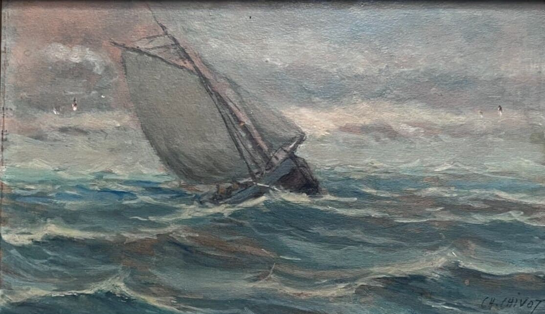 Painting by Charles L. CHIVOT (1866-?) Boat at Sea