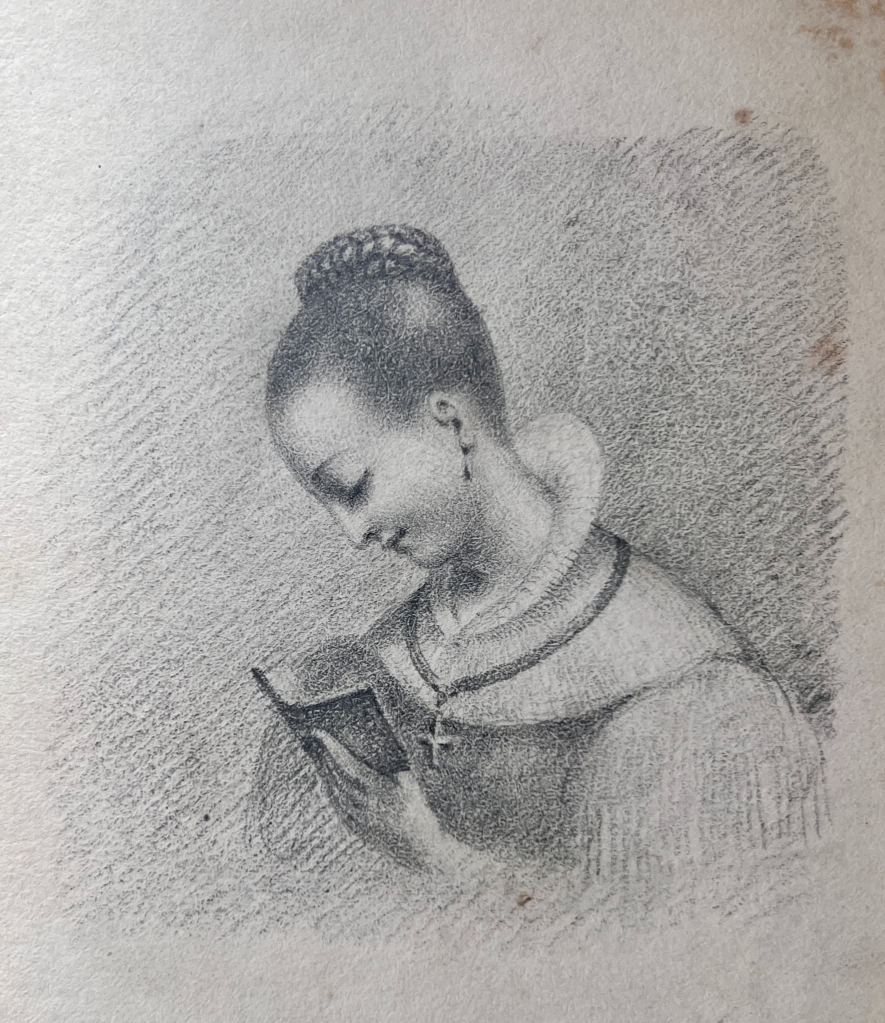 Religious Woman Reading 19th century Drawing