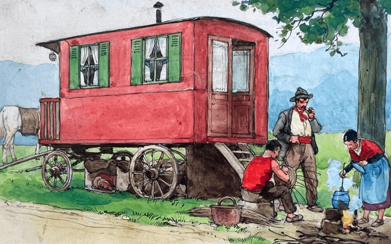 Drawing Illustration Men by a Caravan