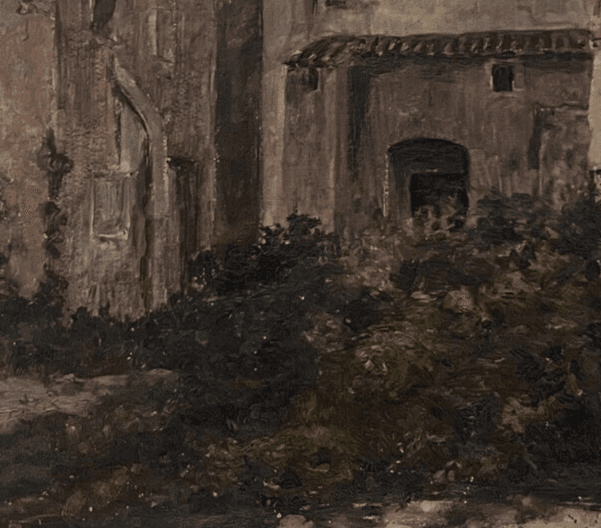 Antique Oil Painting Original Landscape, House, Architecture, Cityview signed image 3