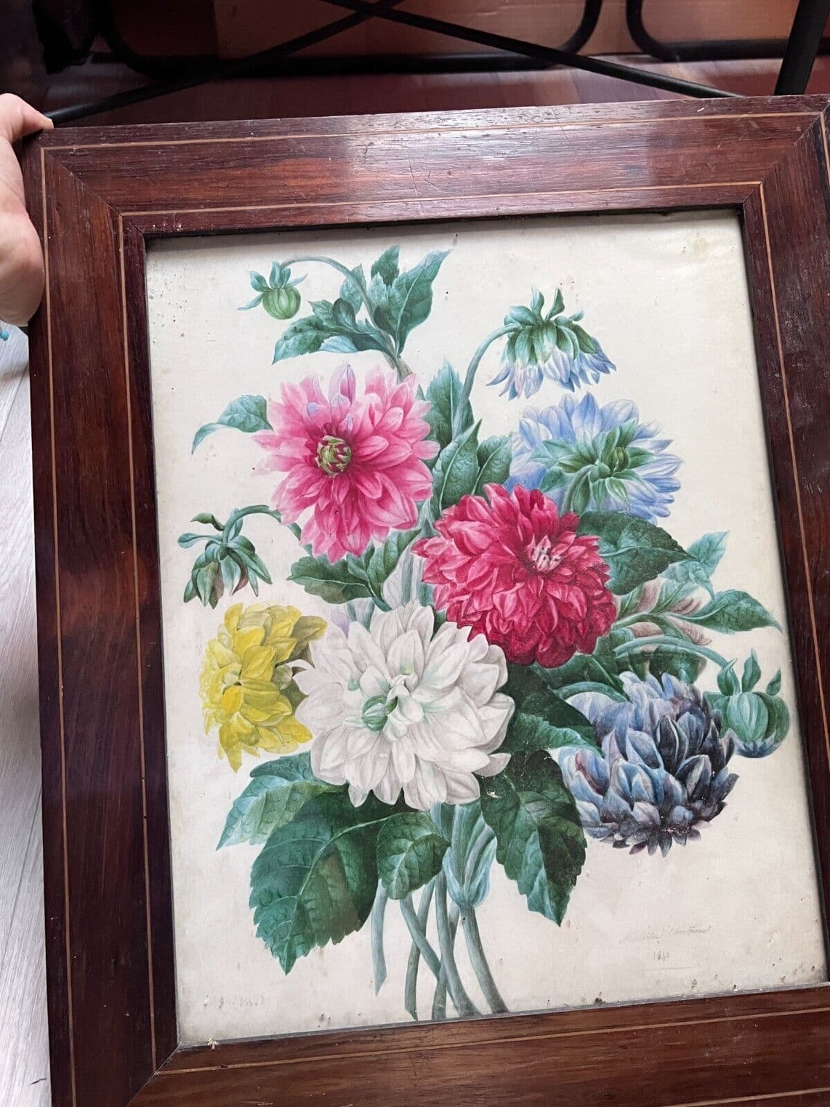 Mathilde CHRETIENNOT (XIX) Painting Bouquet Flowers image 2