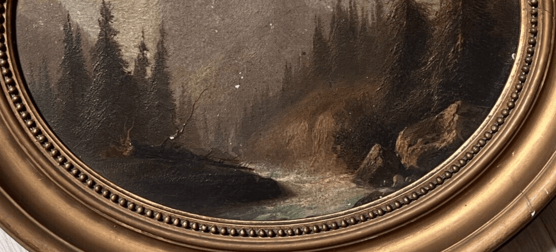 Antique Painting Original Landscape, Mountain, River, Trees, Berner Oberland image 3