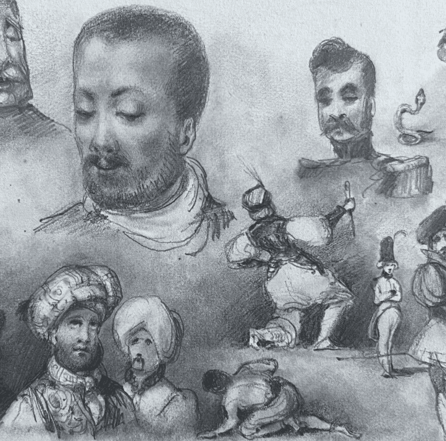 Antique Original Drawing 19th century by Augustin Roger Men Portraits