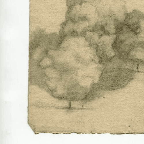 Antique Pencil Drawing 19th century Original Landscape with Trees image 2