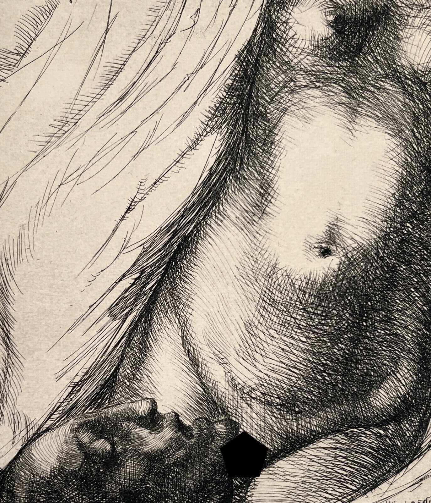 Antique Etching Original Luc LAFNET (1899-1939) Nude, Gala, Rare