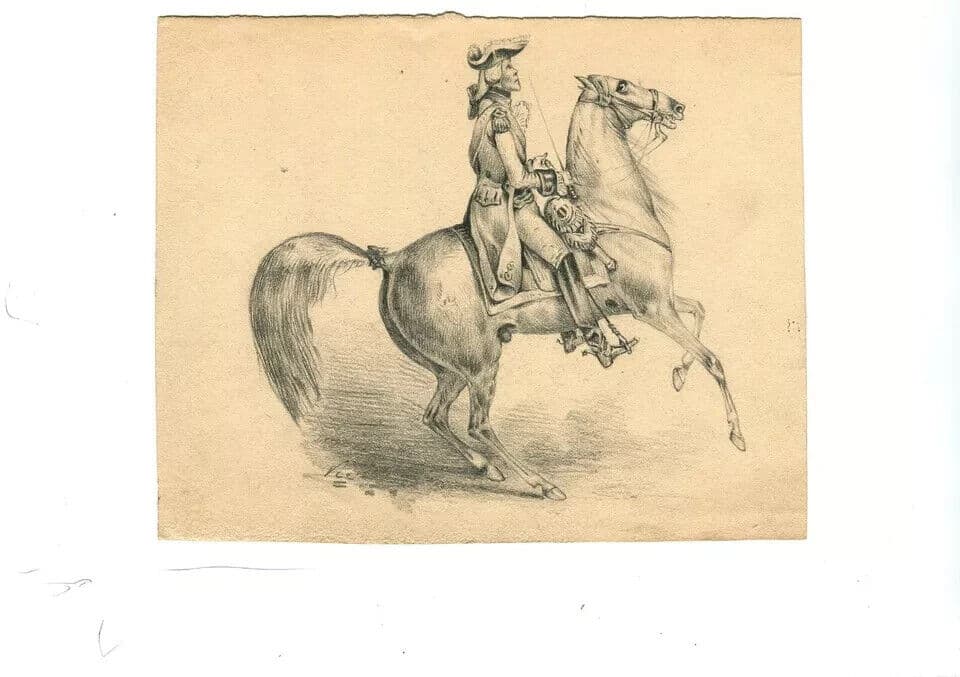 Antique Pencil Drawing Original 19th century Rider and Horse, Man image 4