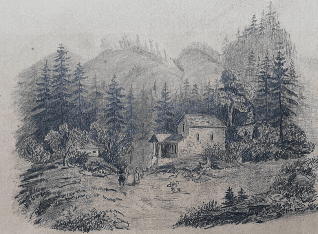 Antique Original 19th century Drawing Landscape Casalibus Grande Chartreuse