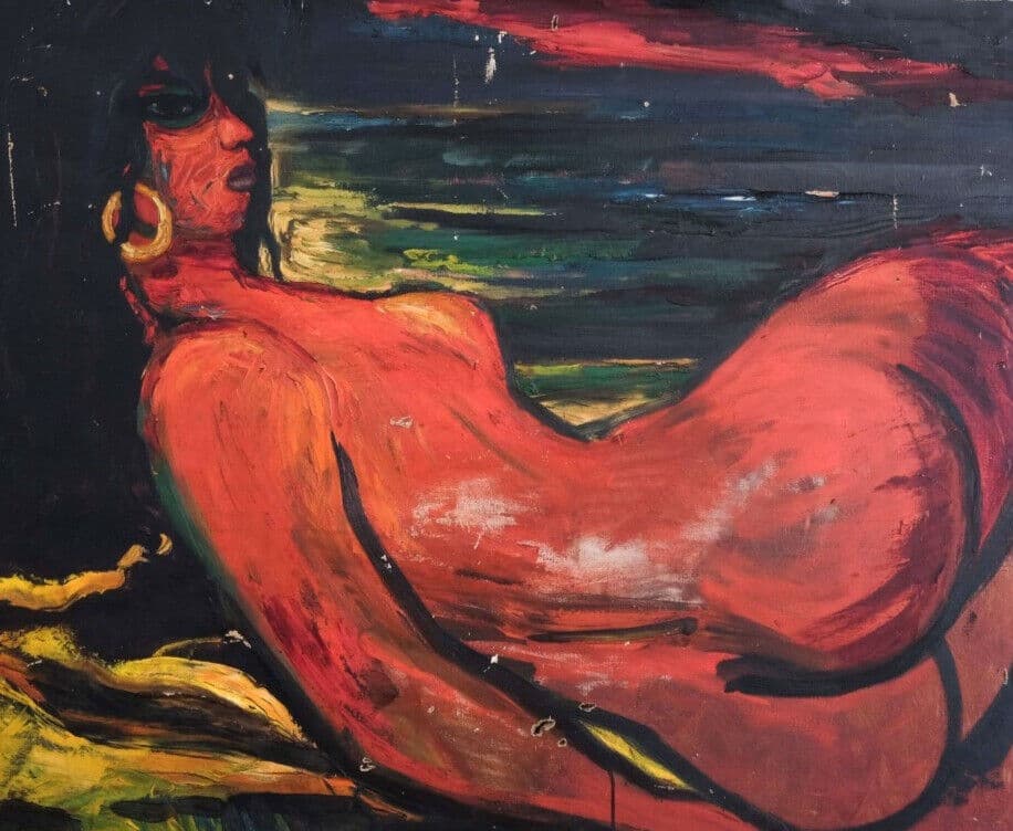 Expressionist Painting Original Red Nude Woman Portrait image 1