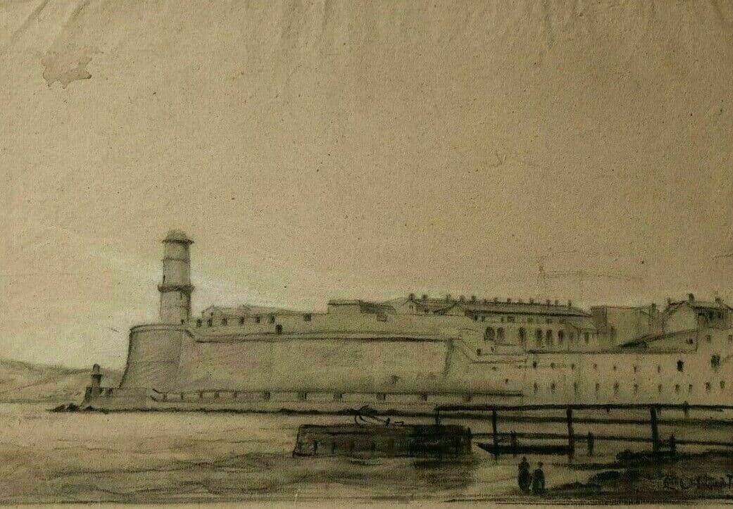 Drawing Maritime Port Landscape signed image 1