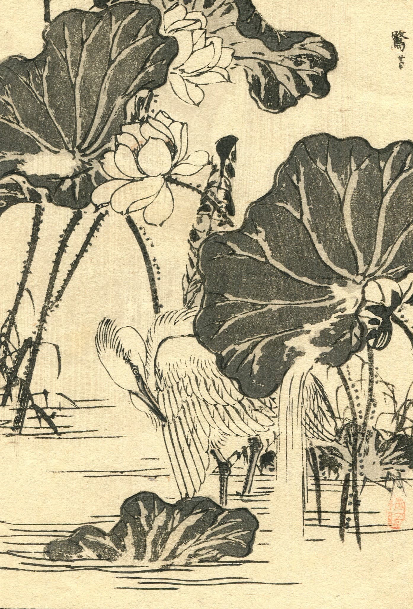 Crane Japanese Ukiyo-e Print c. 1890