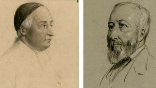 Antique Pencil Original Drawing 19th century Religious Men Portraits