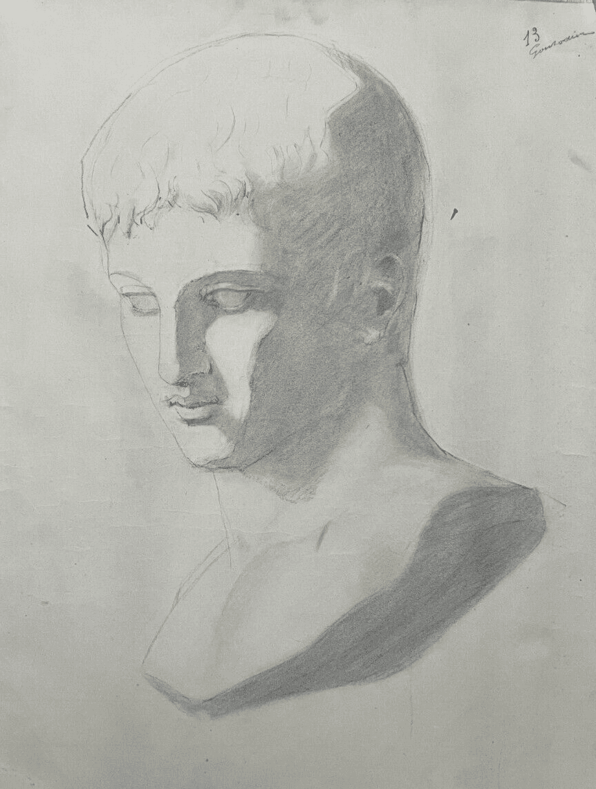 Antique Original Drawing Man, Portrait, Sculpture, Profil