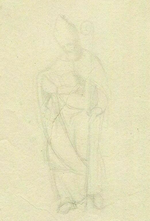 Antique Pencil Original Drawing Pope, Apostle, Religious, People, Portrait