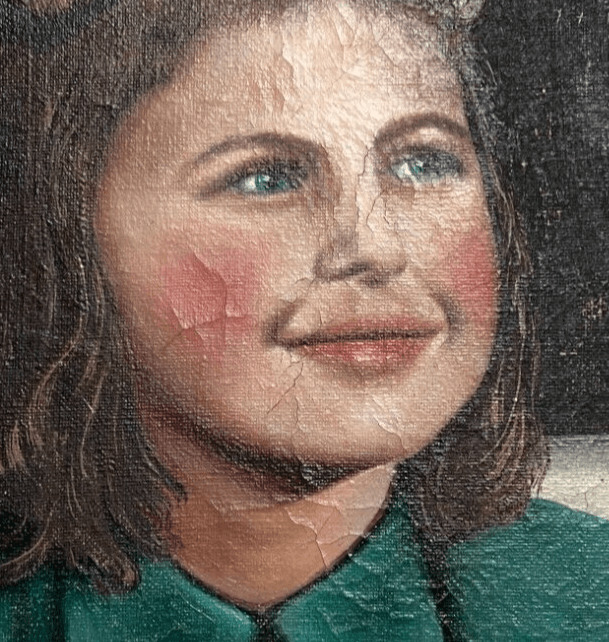 Antique Oil Painting canvas signed Young Girl Portrait, Classroom, Map image 4