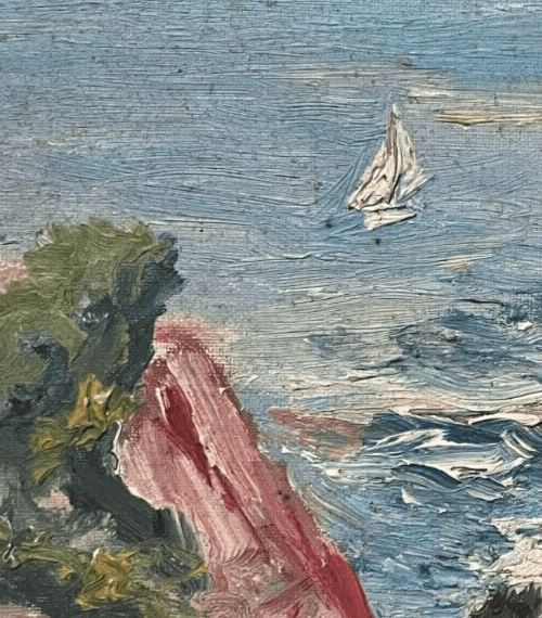 Antique Original Painting Seaside Landscape, Rocks signed image 2