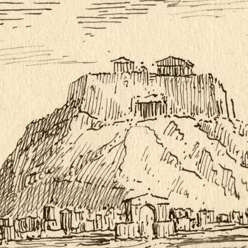 Antique Original Ink Drawing 19th century The Mount Olympus, Romantic Landscape image 6