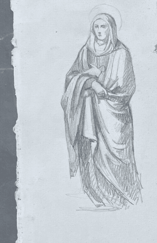 Antique Original Drawing 19th century Christ Religious Portraits image 2