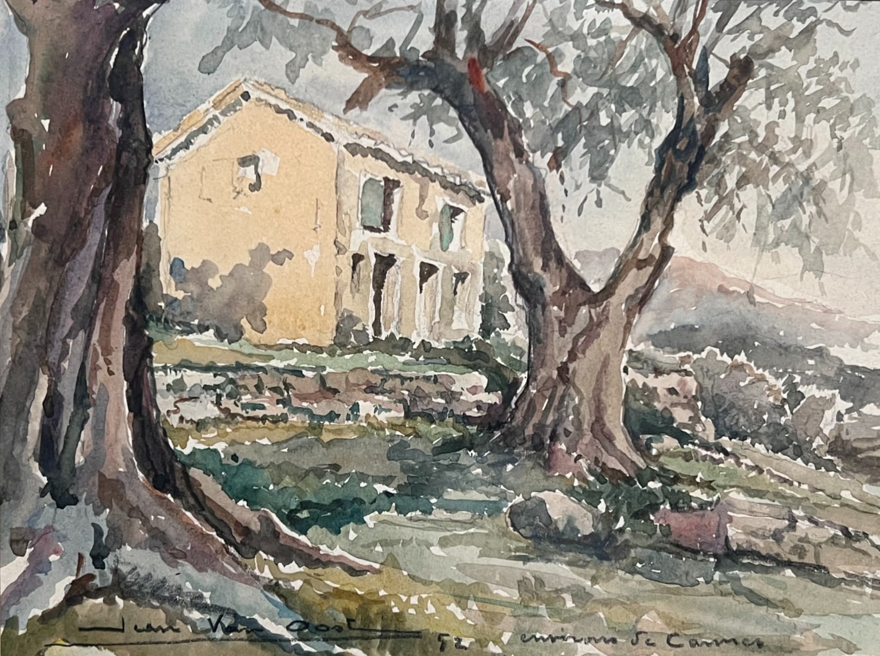 Painting House and Trees Landscape
